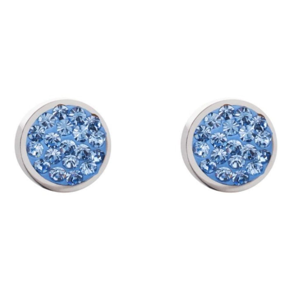 Round Earrings with Stickpin & Light Blue Swarovski Crystals