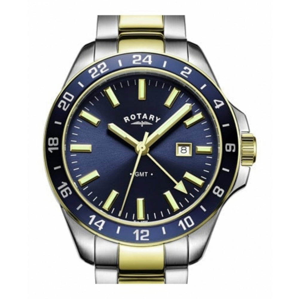 Two Tone Gold Plated, Blue Dial & GMT Gents Bracelet Wristwatch
