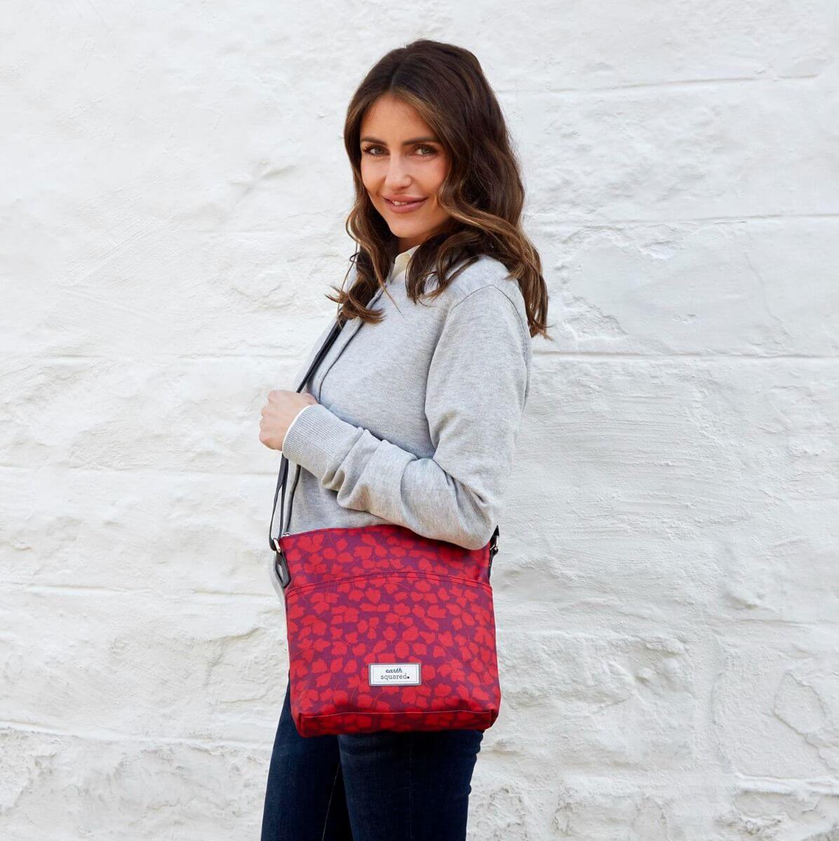 Red Flower Oil Cloth Messenger Bag