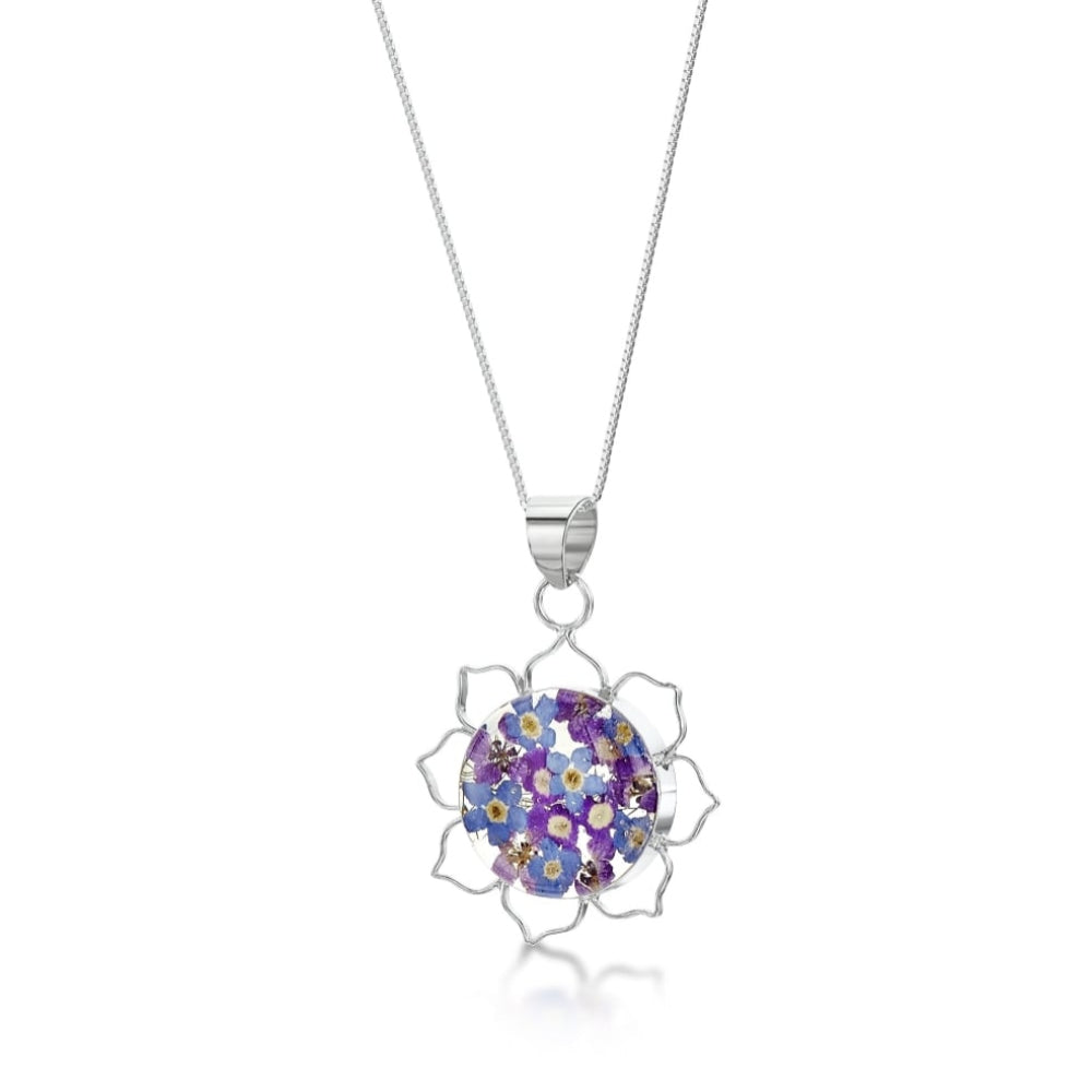 Silver Pendant - Purple Haze - Lotus Flower