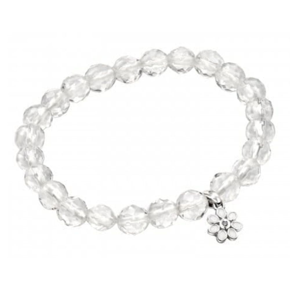 Childrens Clear Quartz Bead Flower Pendant Bracelet