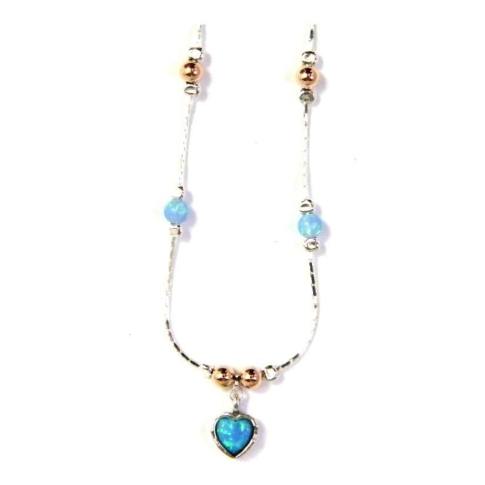Handmade Sterling Silver Heart Necklace with Opal Stones And Beads