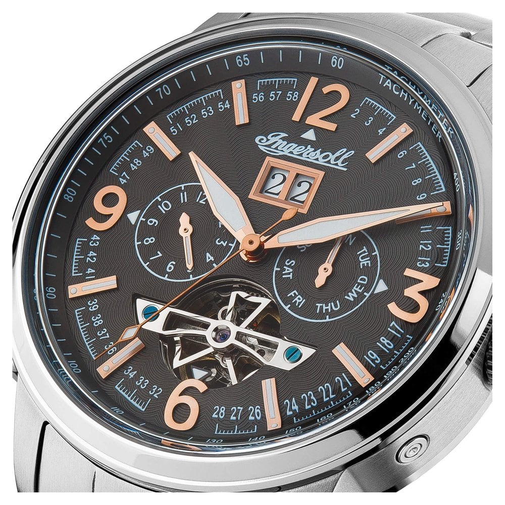 Mens The Regent Automatic Watch with Black Dial and Silver Stainless Steel Bracelet