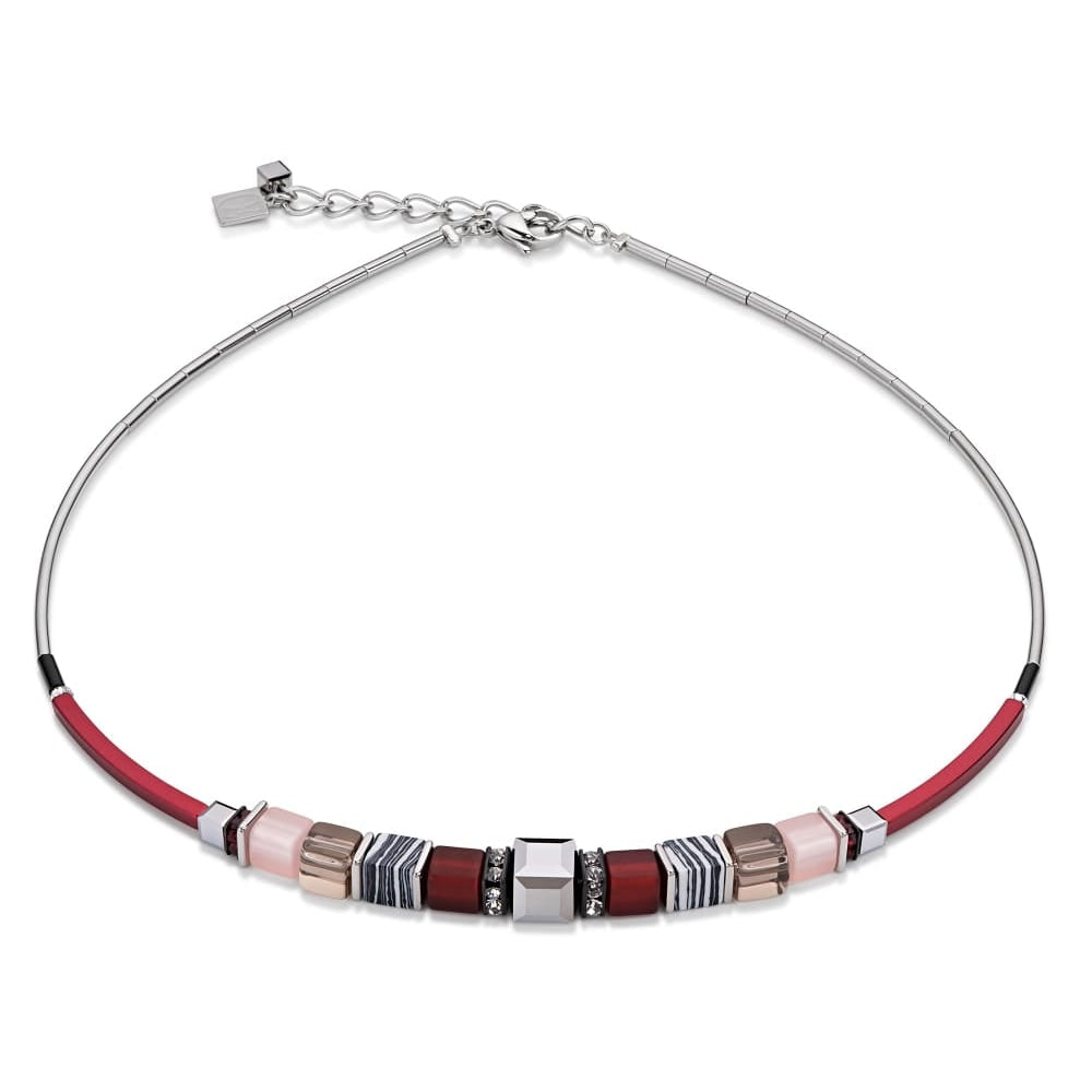 Red/Black/Pink Striped Geo Cube Necklace