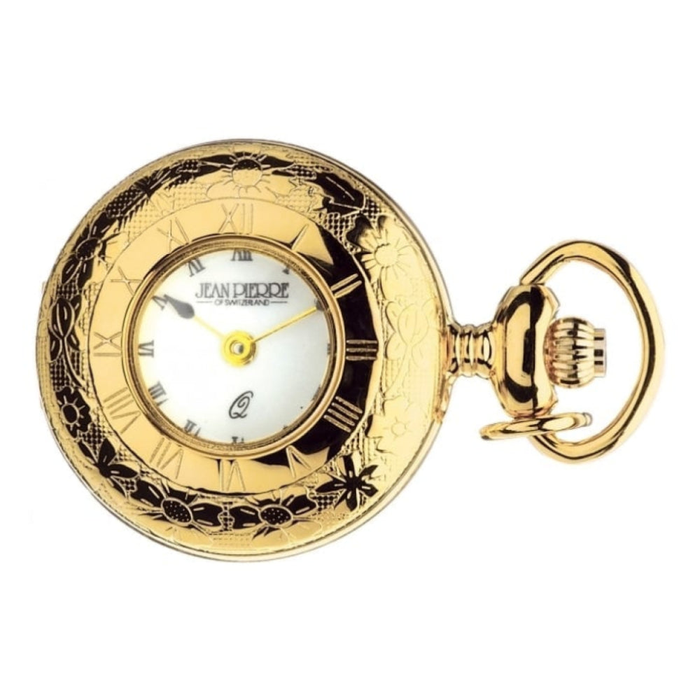 Gold Plated Half Hunter Quartz Pendant Watch With Roman Numerals