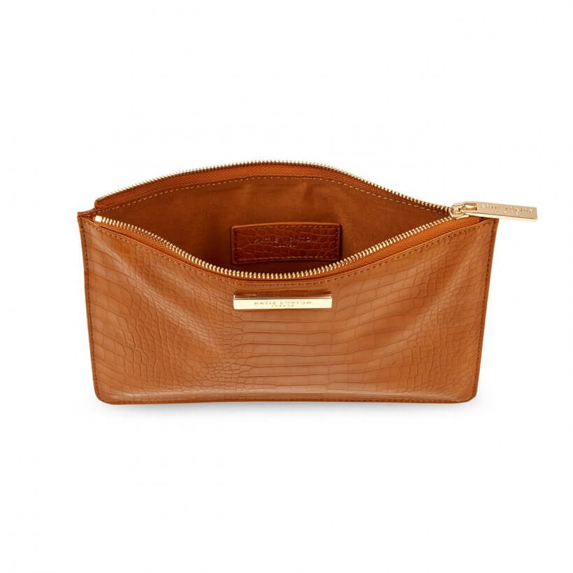 Celine Faux Croc Perfect Pouch | Cognac