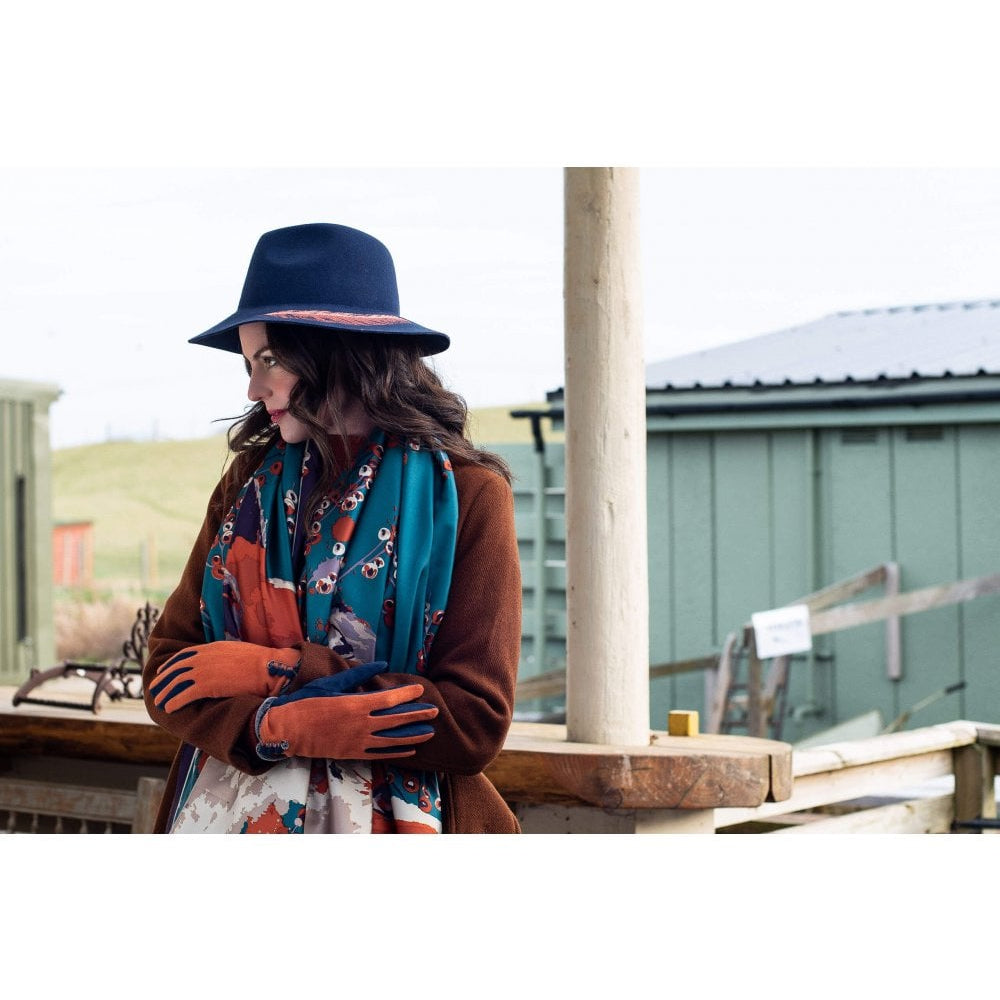 Wool Hat Embroid Feather - Royal Blue