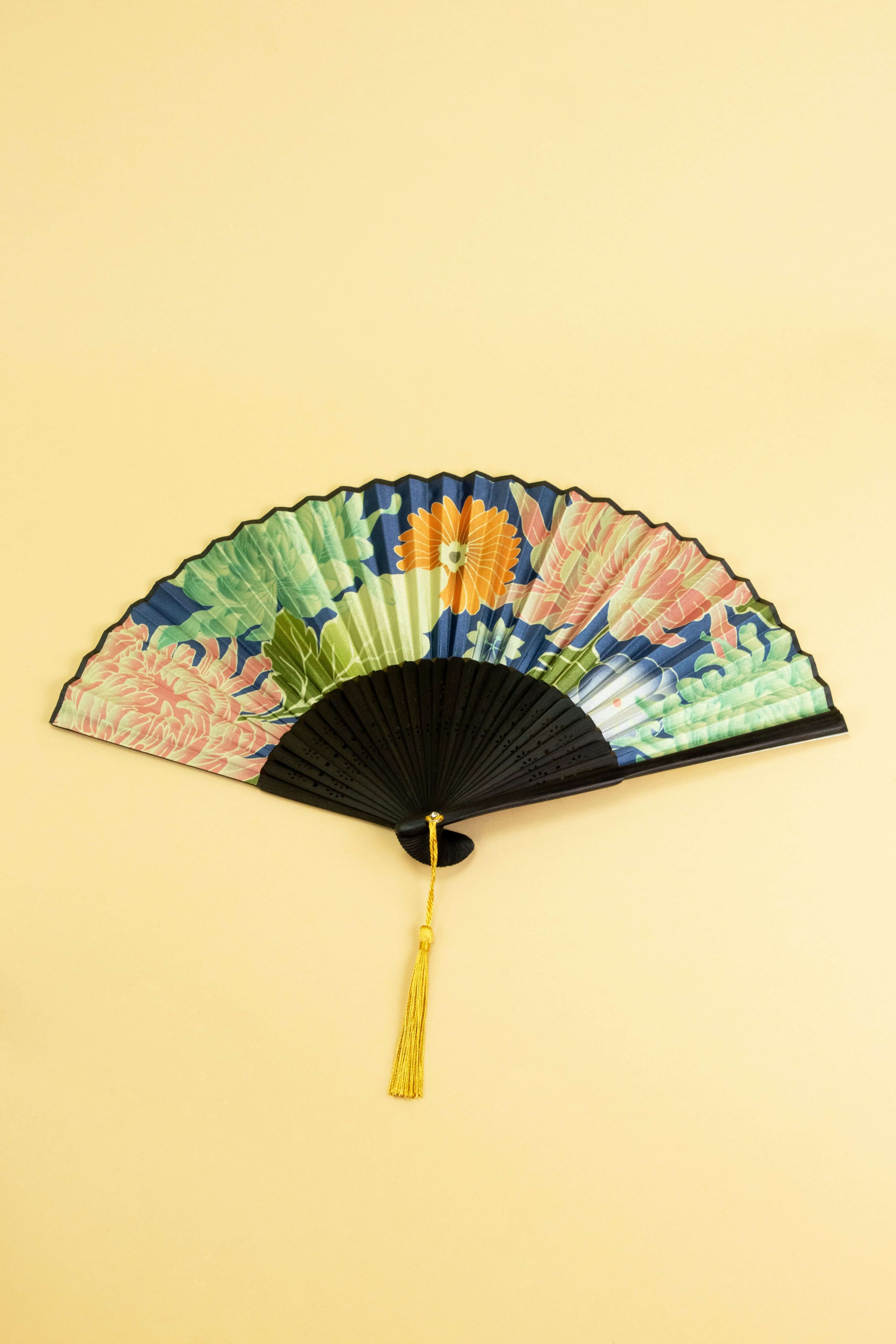 Wisteria Design Handheld Fan Dark Blue