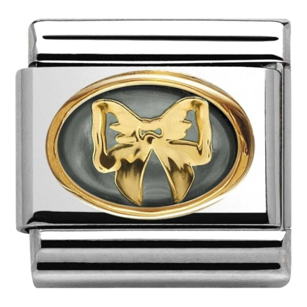 Classic Grey Mother Of Pearl Gold Bow Link