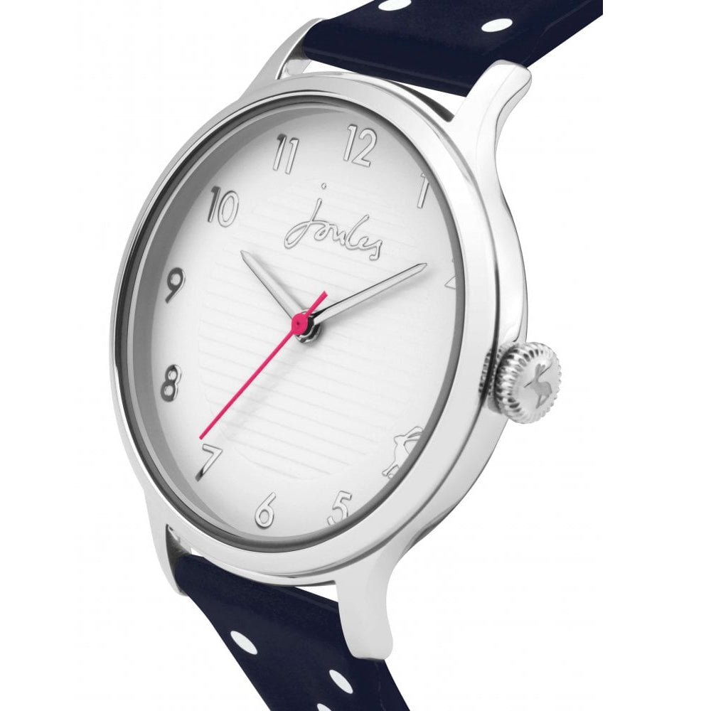 Navy With White Polka Dot Silicone Strap White Dial Ladies Watch