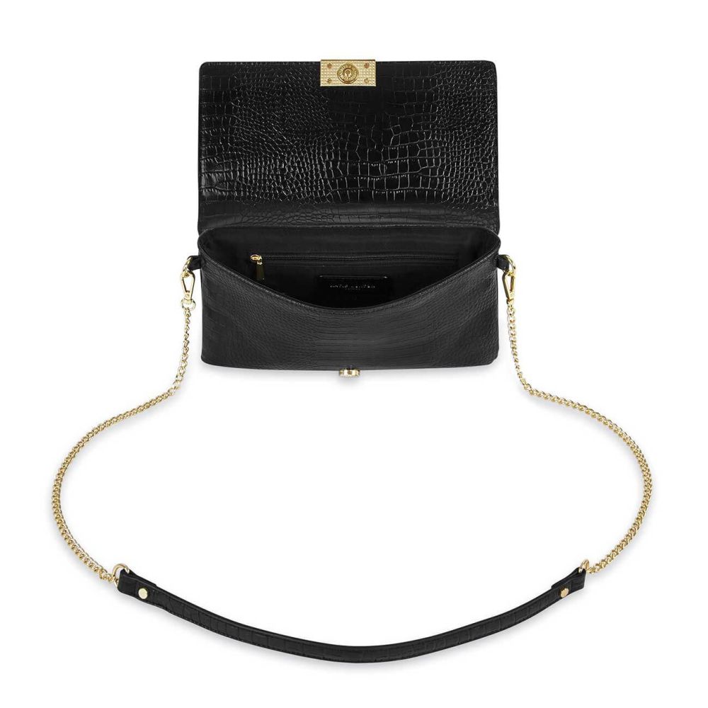 Celine Faux Croc Fold Over Crossbody | Black