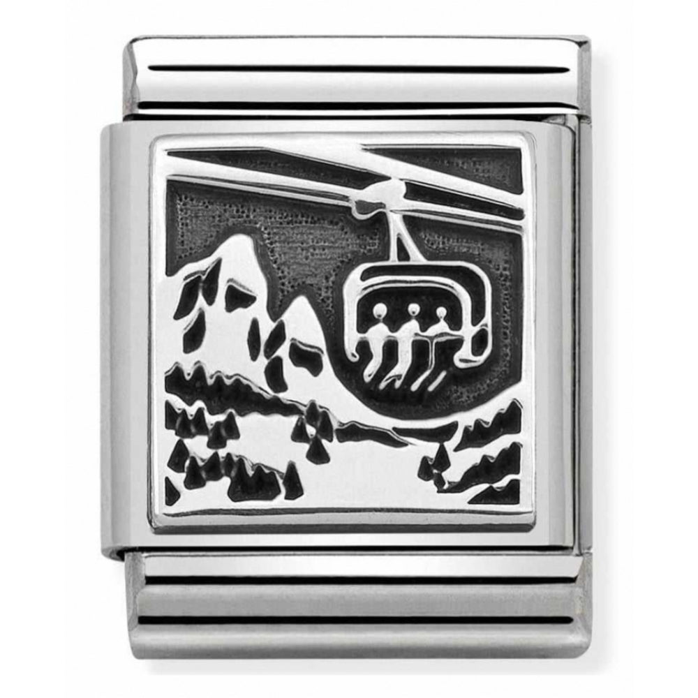Composable Oxidized Cableway Symbol Stainless Steel And Sterling Silver Big Charm