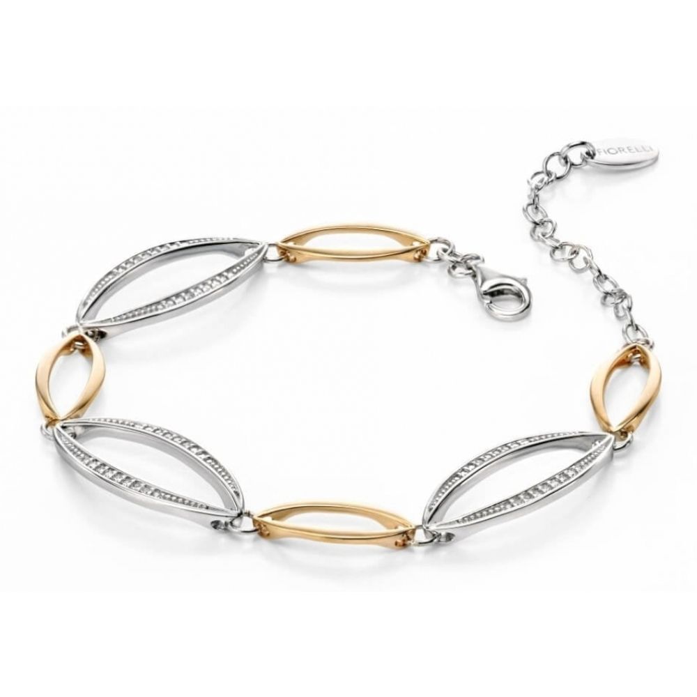 Silver & Yellow Gold Plated Marquise Bracelet With Pave CZ