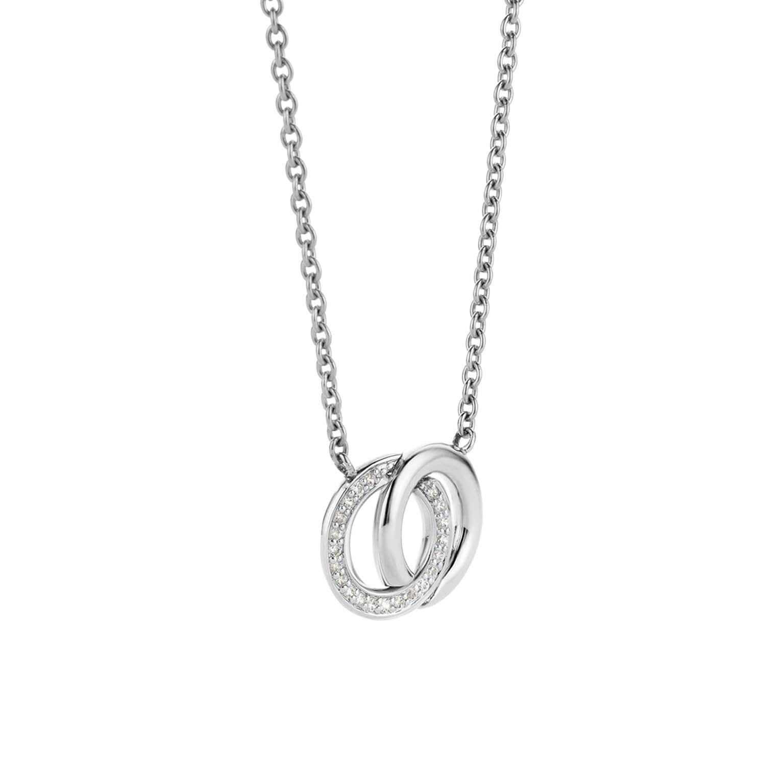2 Entwined Circles CZ Pendant Necklace
