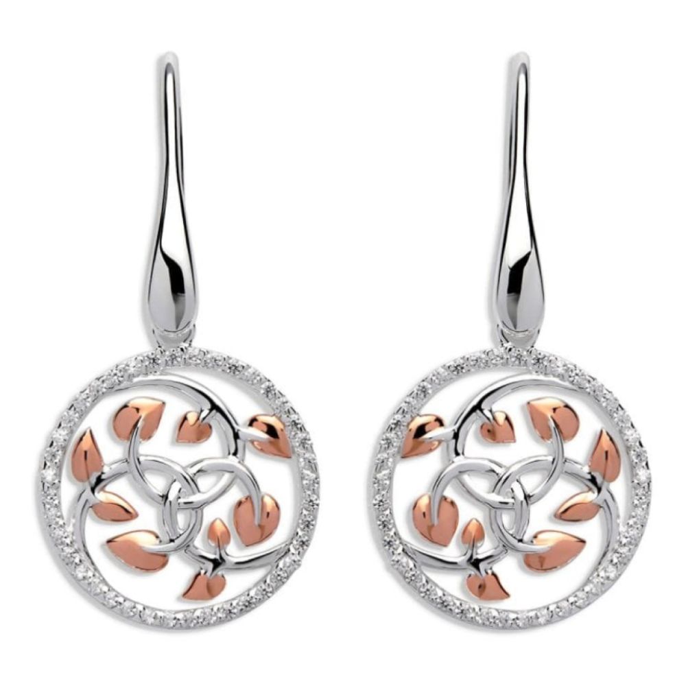 Sterling Silver 925 Earrings With Rose Gold Plating And CZ Round