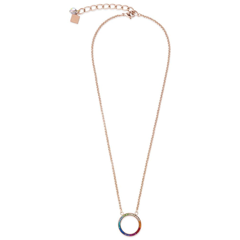 Multicolour Circle Pendant Rose Gold Plated Necklace