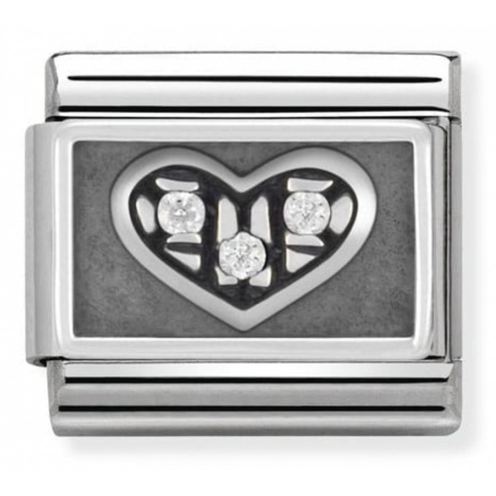 Classic Heart With White CZ In Stainless Steel, Enamel, Cub. Zirc & Sterling Silver Charm