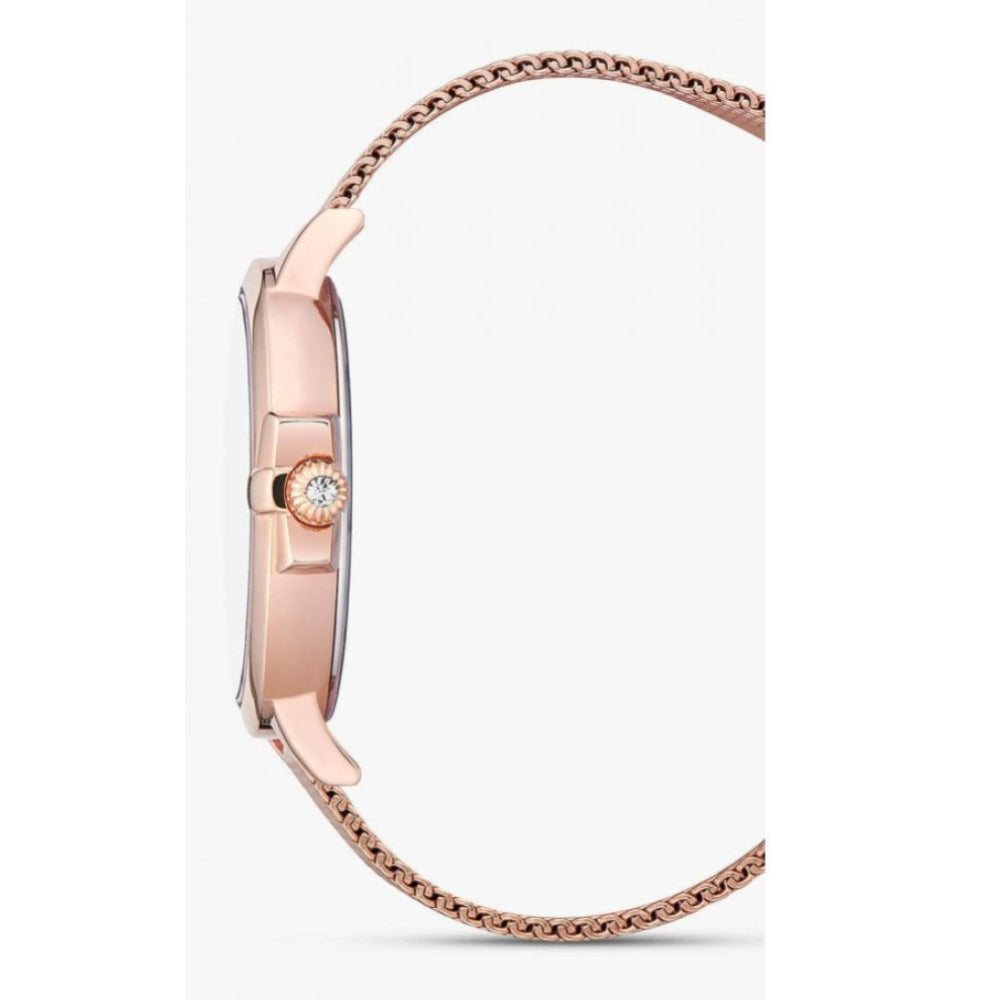 Rose Gold Mesh Strap & Floral Design Dial Ladies Watch