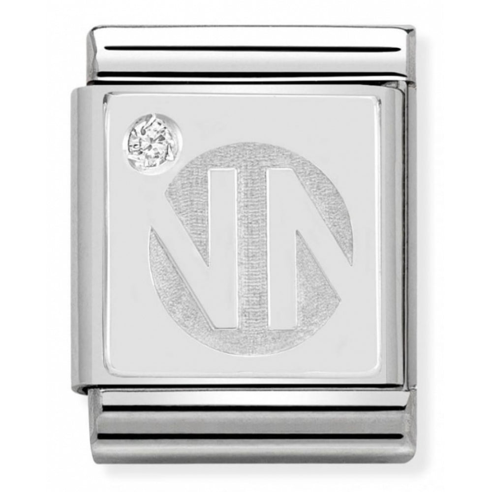 Composable Big Engraved Signs in Stainless Steel, Sterling Silver & A Cubic Zirconia Nomination Logo Charm