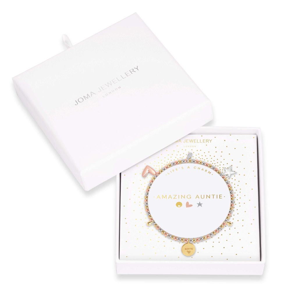 Lifes A Charm  | Amazing Auntie | Silver, Rose Gold, Gold | Charm Bracelet | 17.5cm Stretch