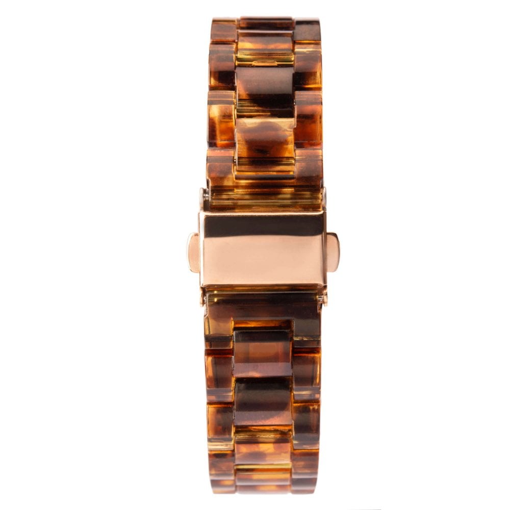 Rose Gold Stone Set Brown MOP Dial With Tortoiseshell Pattern Bracelet Strap Ladies Watch