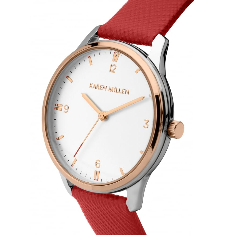 Red Strap Watch With Satin White Dial
