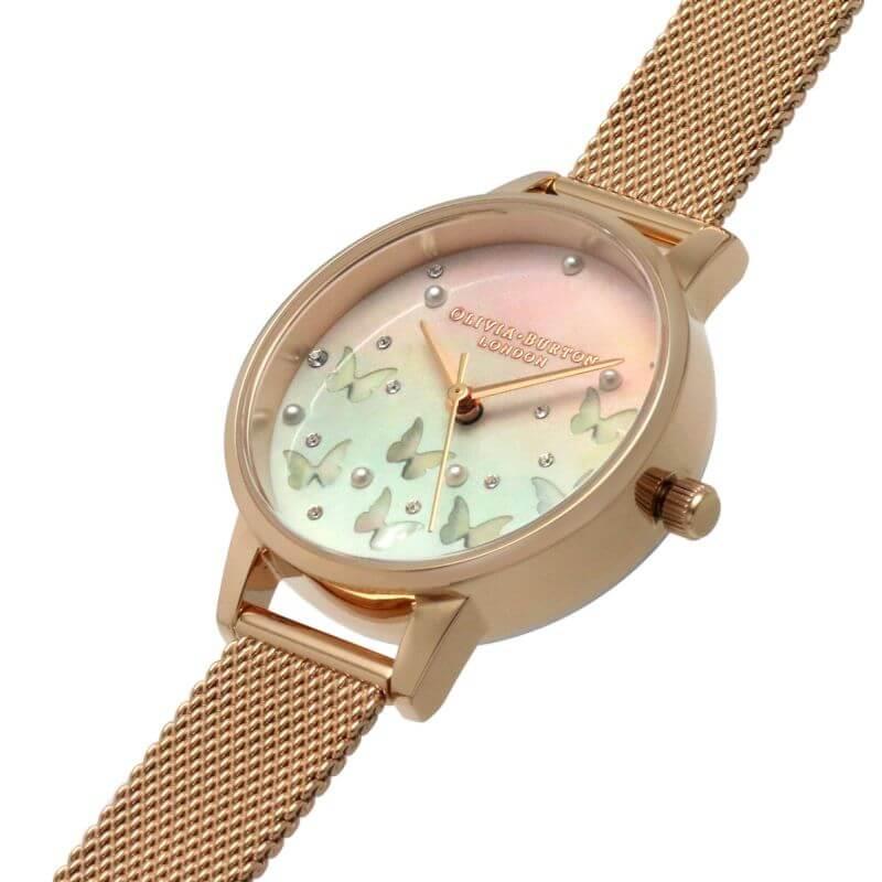 Sparkle Butterfly, Midi Blush Dial with Blue Mother of Pearl, Rose Gold Mesh Watch