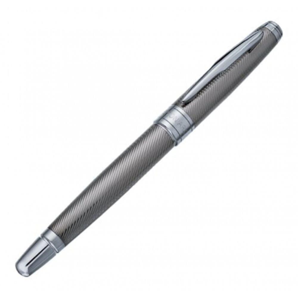 Silver & Grey  Ball Point & Roller Ball Pen Set With Diagonal Line Details