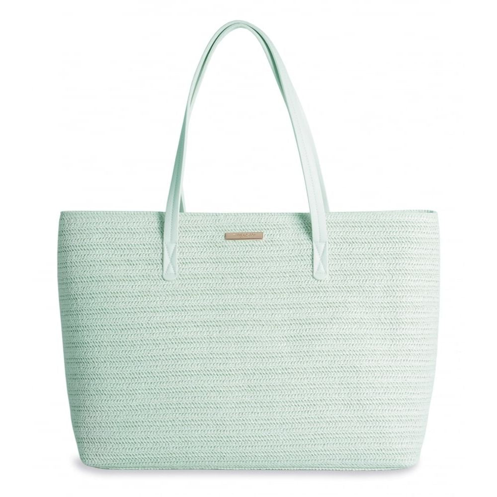 Callie - Large Beach Bag - Natural Straw - Mint Colour
