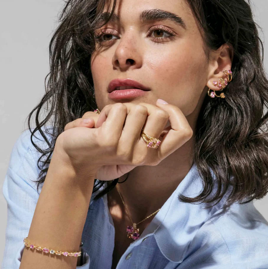 Colour Wave Aurora Gold Plated Bracelet With Pink, Champagne & White CZ