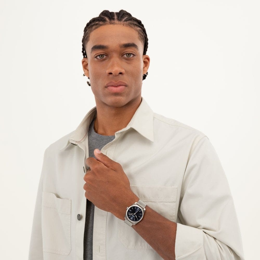 #ARK Blue Dial With Stainless Steel Mesh Bracelet Mens Watch