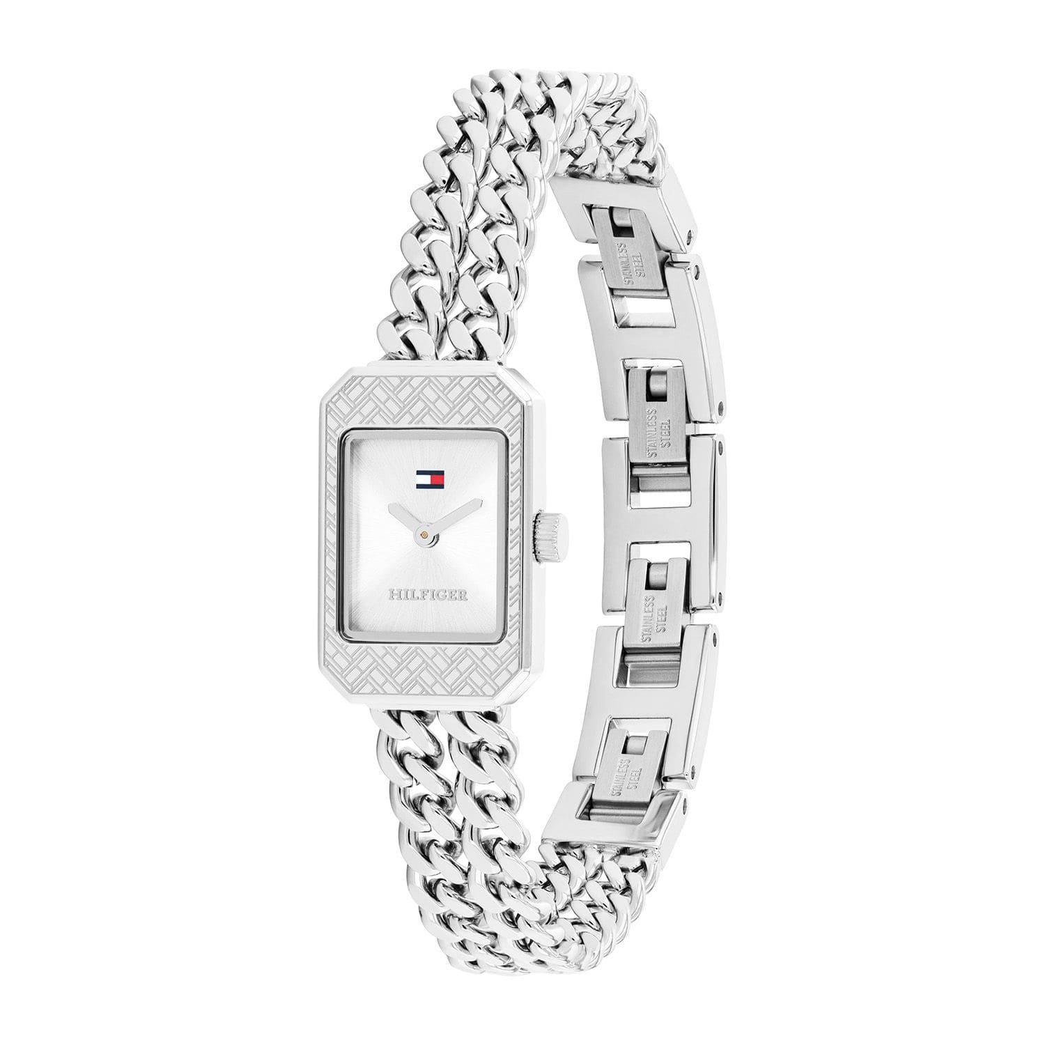 Women's Silver White Sunray Dial Stainless Steel Chain Bracelet Watch