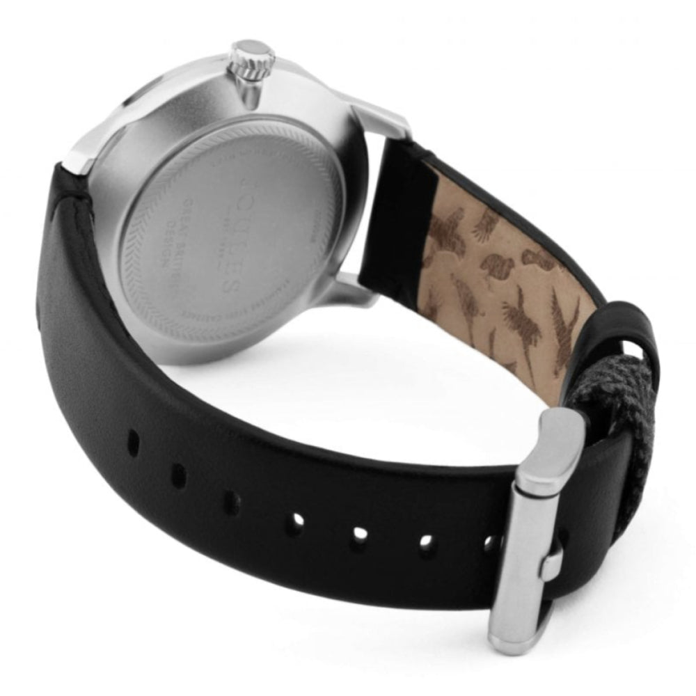 Black Leather Strap Matte Grey Dial Sub Sec Gents Watch