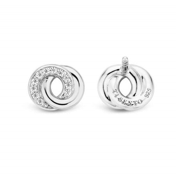 infinity Shape Silver CZ Stud Earrings