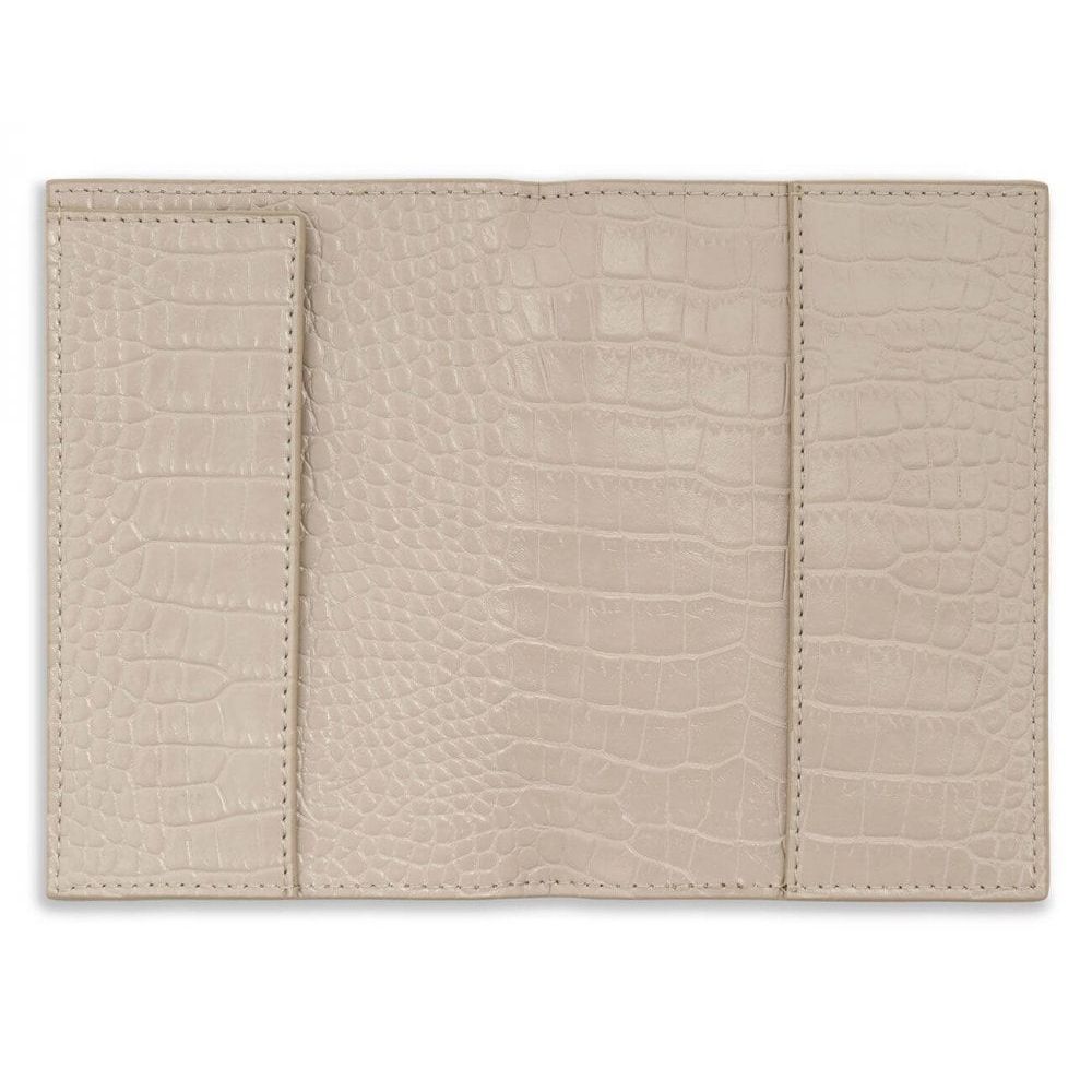 Celine Faux Croc Passport Holder | Oyster Grey | 14.5 X 10 X 0.8cm