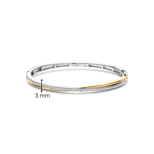 Gold Plated Silver CZ Bangle-M