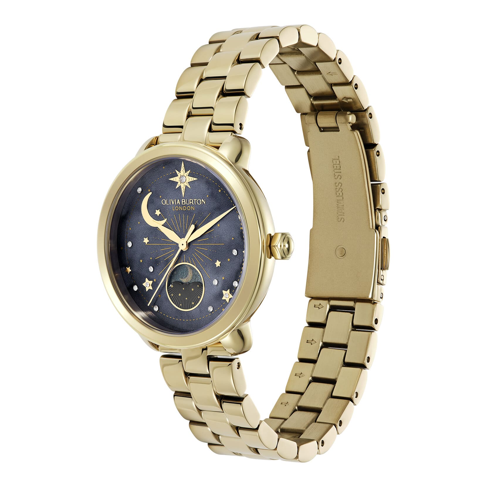 Celestial Moonphase Black Dial With Gold Plated Bracelet Ladies Watch