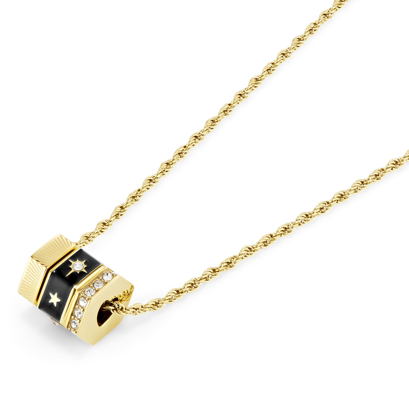 Signature Black & Gold Plated Bead Charm Necklace
