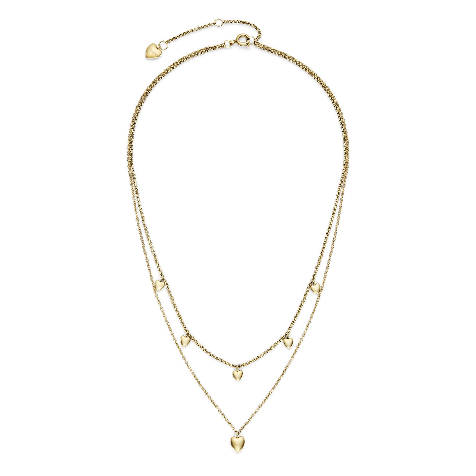 Classic Mini Heart Gold Plated Double Chain Necklace