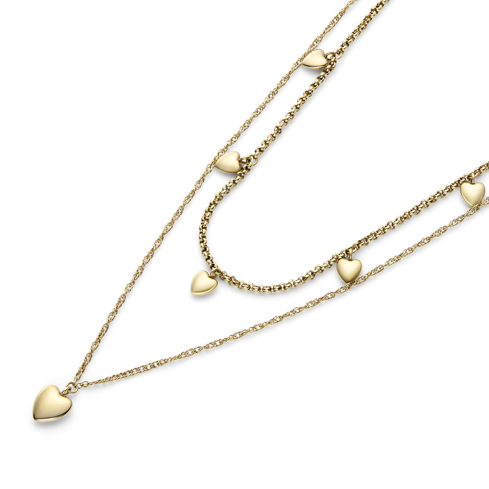 Classic Mini Heart Gold Plated Double Chain Necklace
