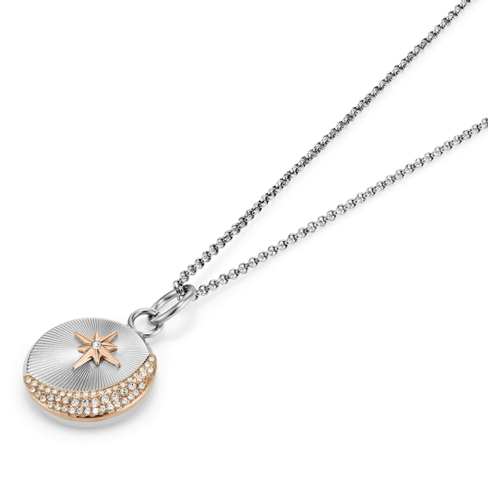Signature Celestial Star and Moon Silver Tone Pendant Necklace