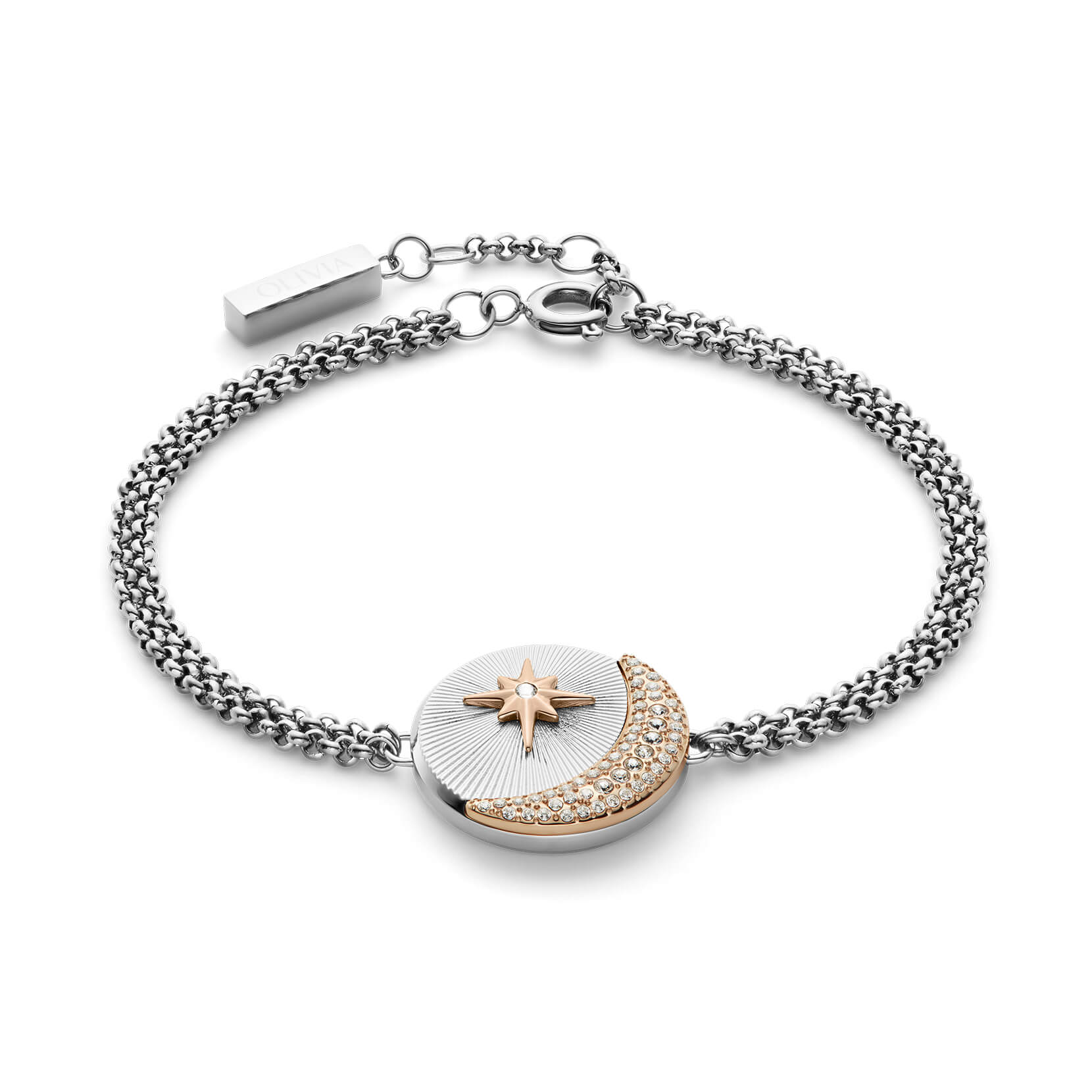 Signature Celestial Star and Moon Silver Tone Bracelet