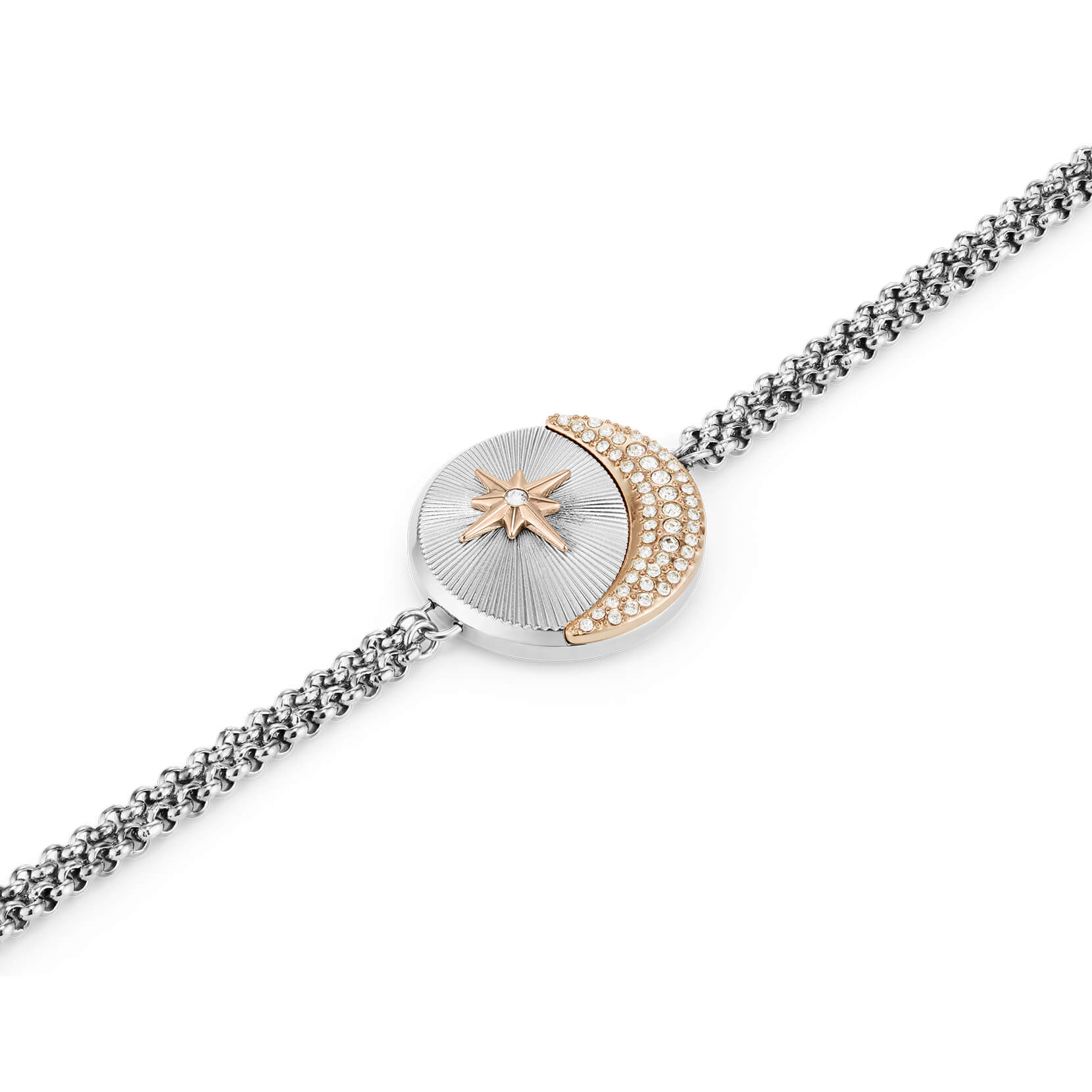 Signature Celestial Star and Moon Silver Tone Bracelet