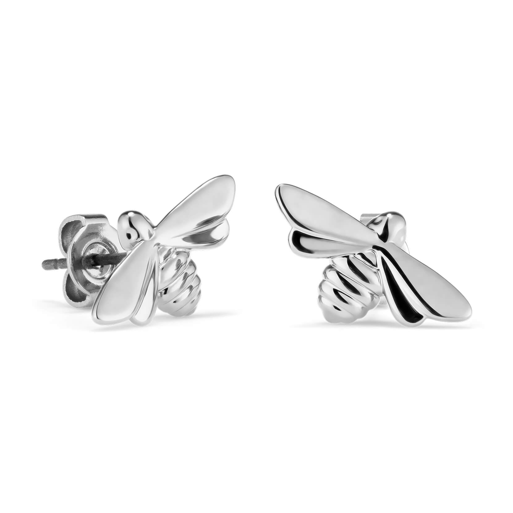 Signature Honey Bee Silver Tone Stud Earrings