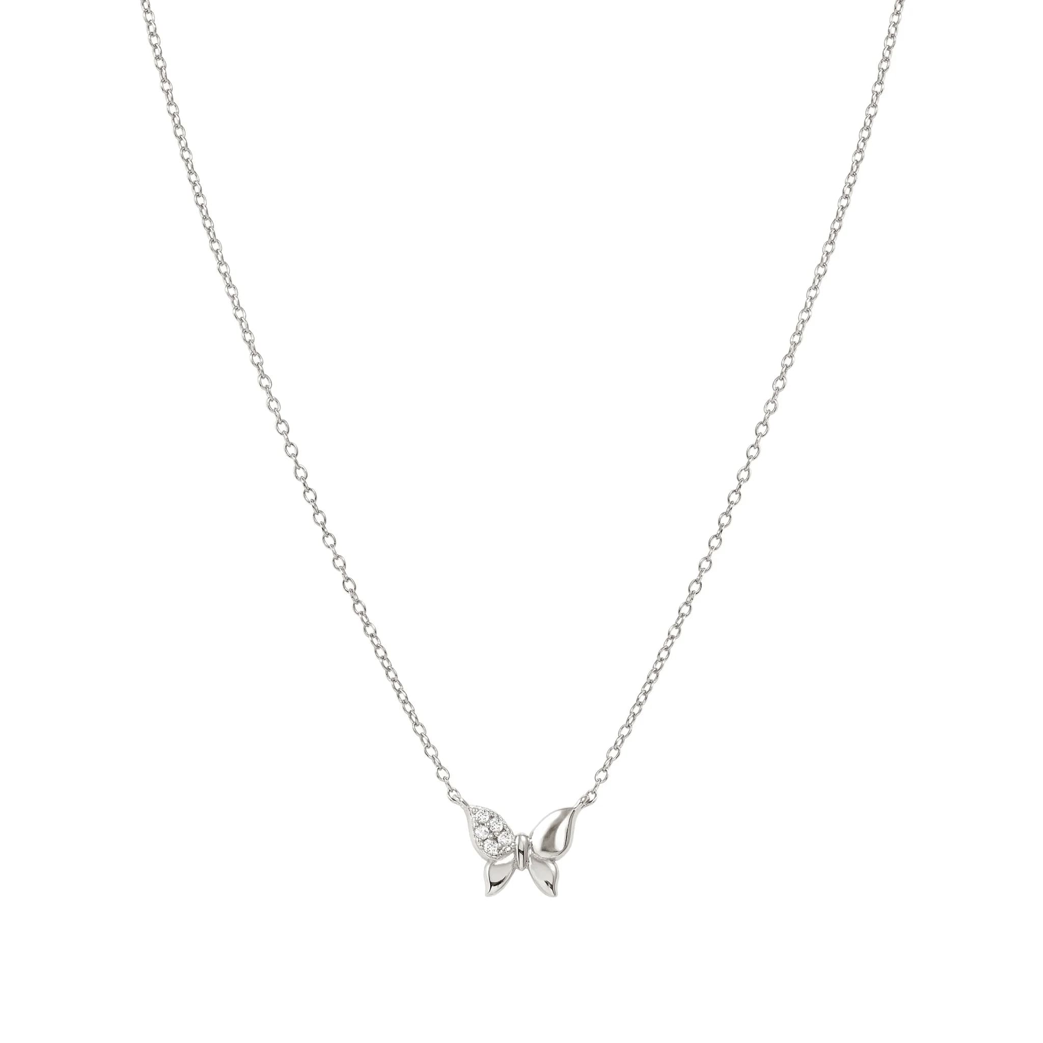 Petit Sparkle Silver Necklace With Butterfly CZ Pendant