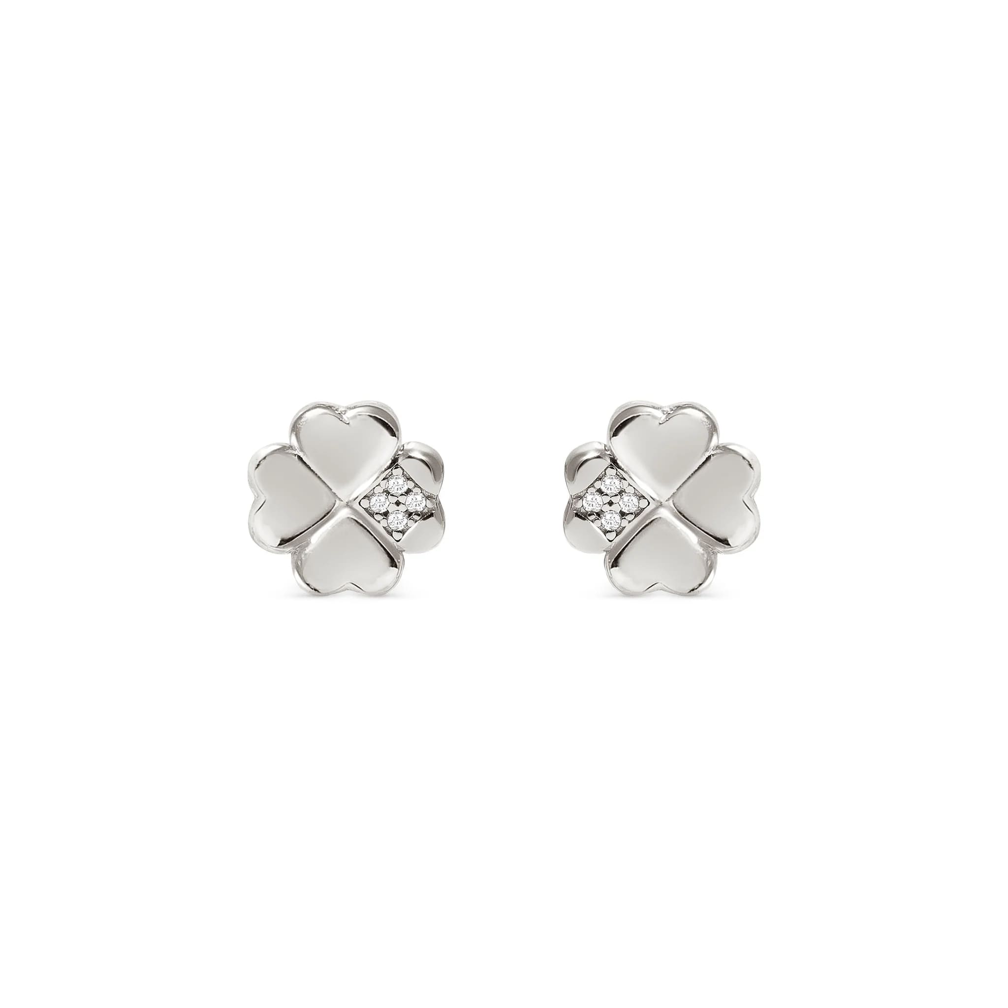 Petit Sparkle Silver Studs With Four Leaf Clover CZ
