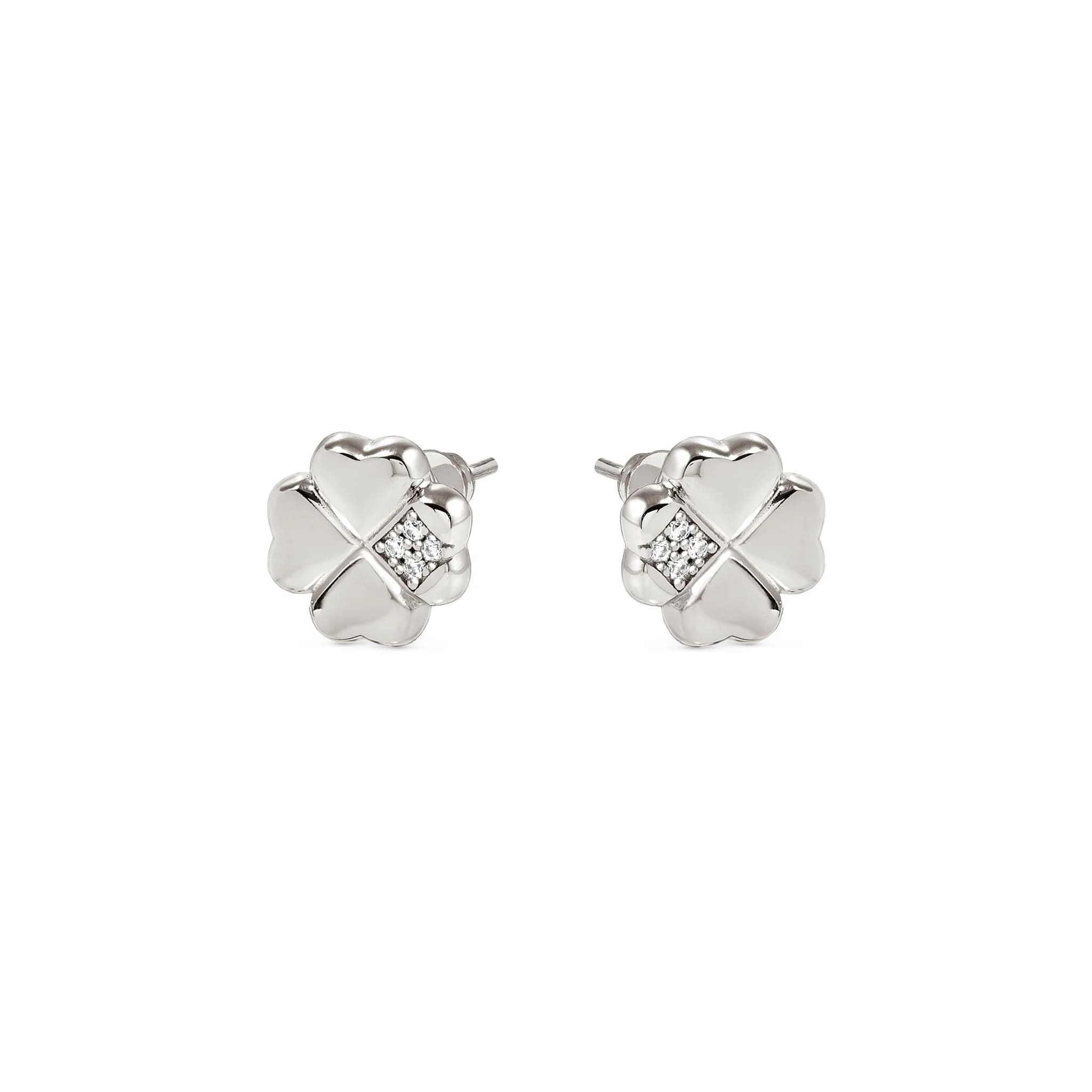 Petit Sparkle Silver Studs With Four Leaf Clover CZ
