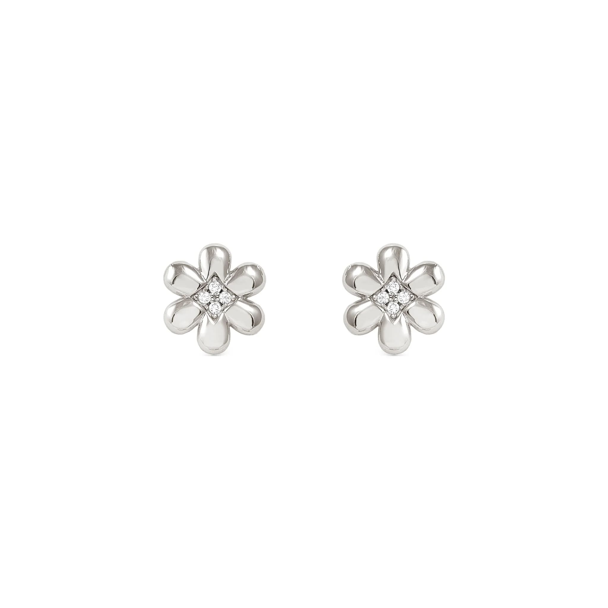 Petit Sparkle Silver Studs With Flower CZ