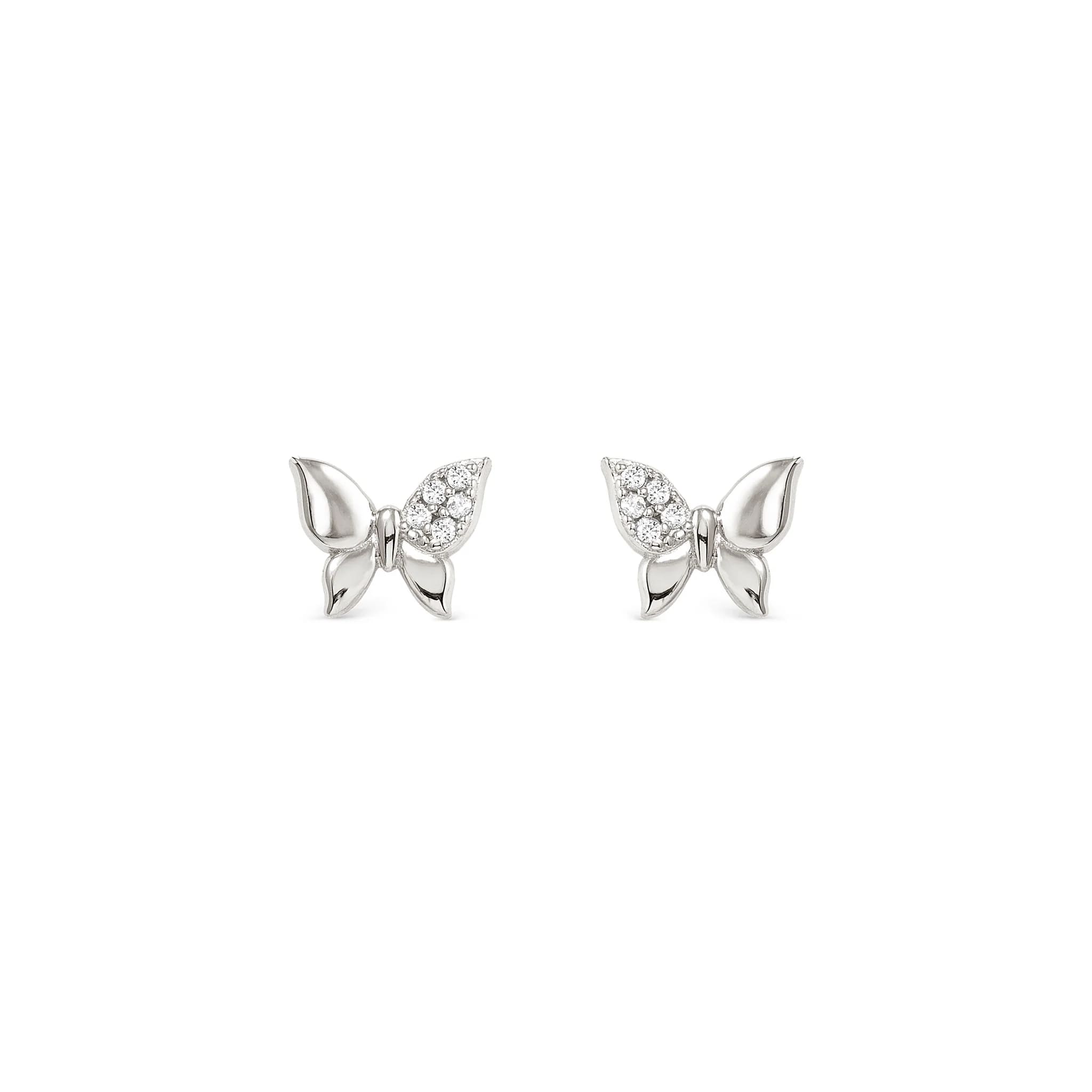 Petit Sparkle Silver Studs With Butterfly CZ