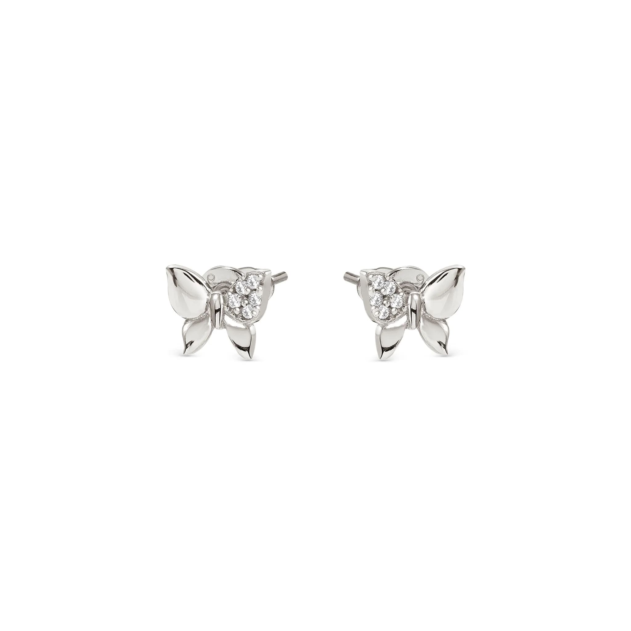 Petit Sparkle Silver Studs With Butterfly CZ